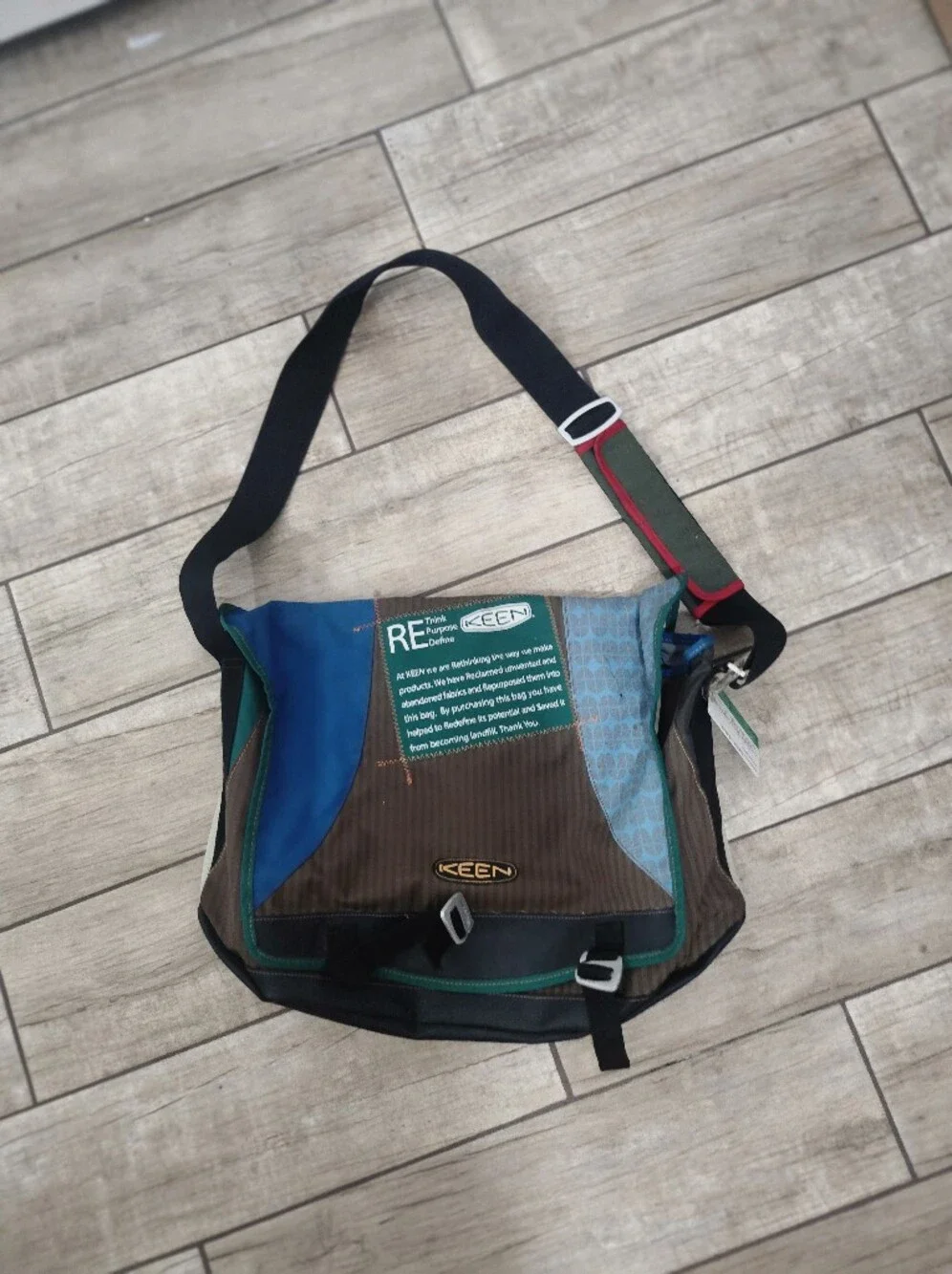 Keen Brown Messenger Bag with Blue and Green Accents
